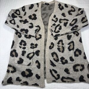Modern Canvas Cardigan Sweater Women's‎ XL Open Front Cozy Leopard Animal Print